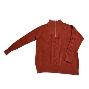 Cable Knit Sweater Three Quarter Zip Large New with Tags Rust Color Keren Hart